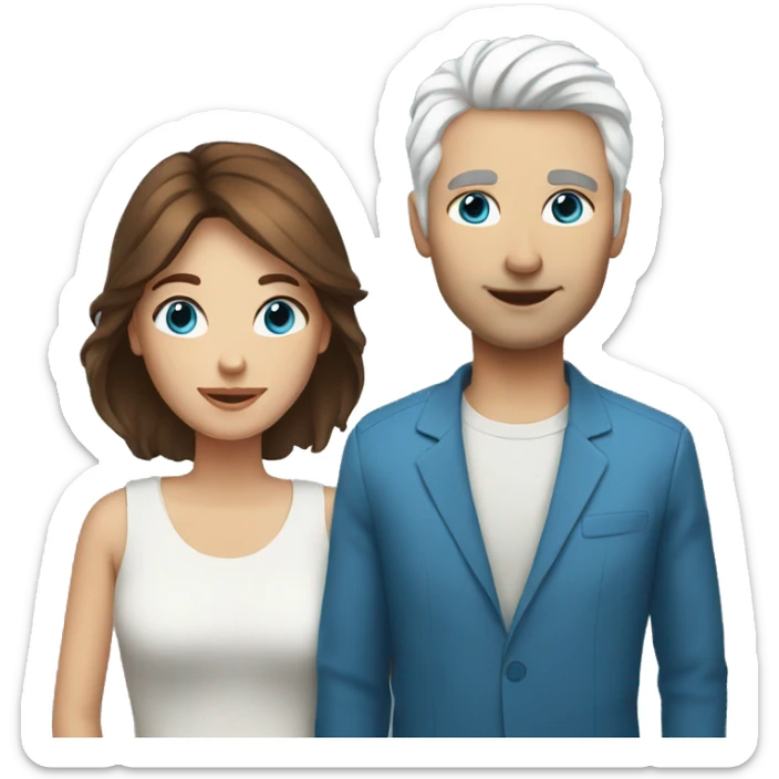 Woman with brown hair and man with white hair both with blue eyes sticker