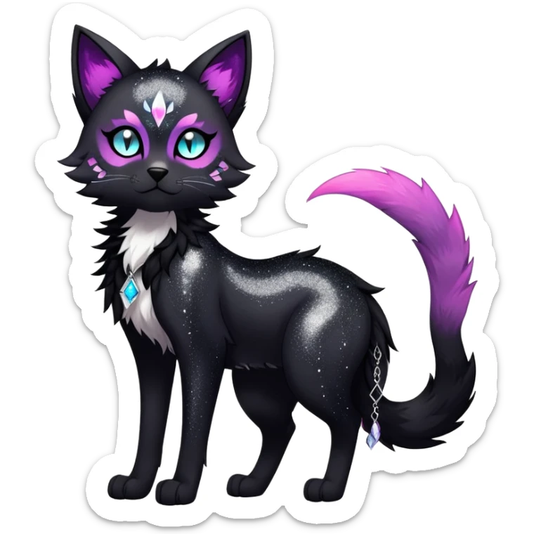 Vibrant edgy gothic Falvie-Fionbri-creature-sparkle-feline-fursona, full body, with random markings sticker