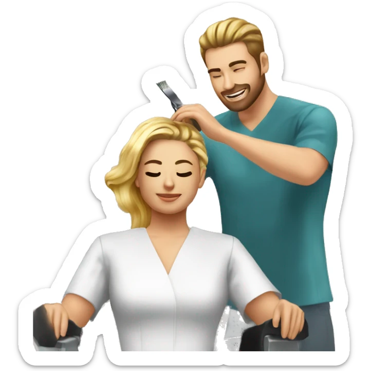 the hairdresser dyes the client's hair with iodine sticker