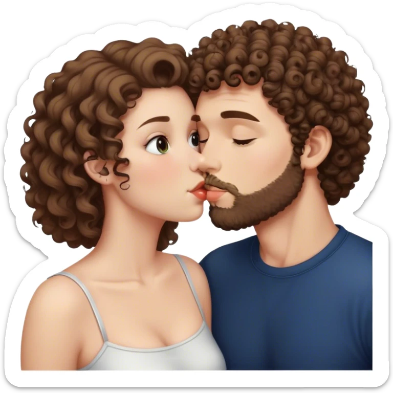 lovely couple white man with curly hair and short beard kissing his white girlfriend with straight brown hair sticker
