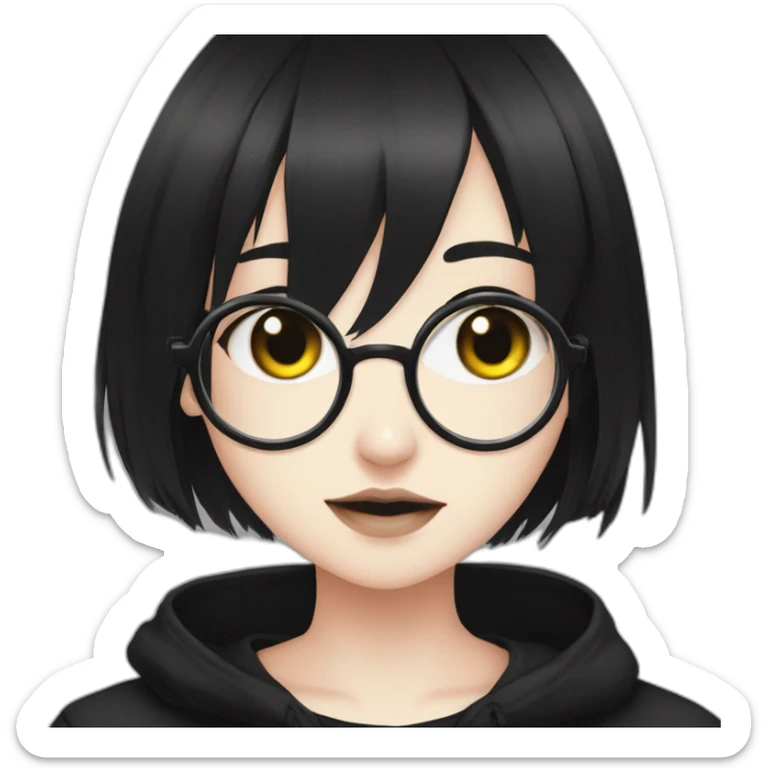 Anime-eyes+Goth-girl-dark-hair-with-glasses-black-tshirt+perfectly-centered sticker