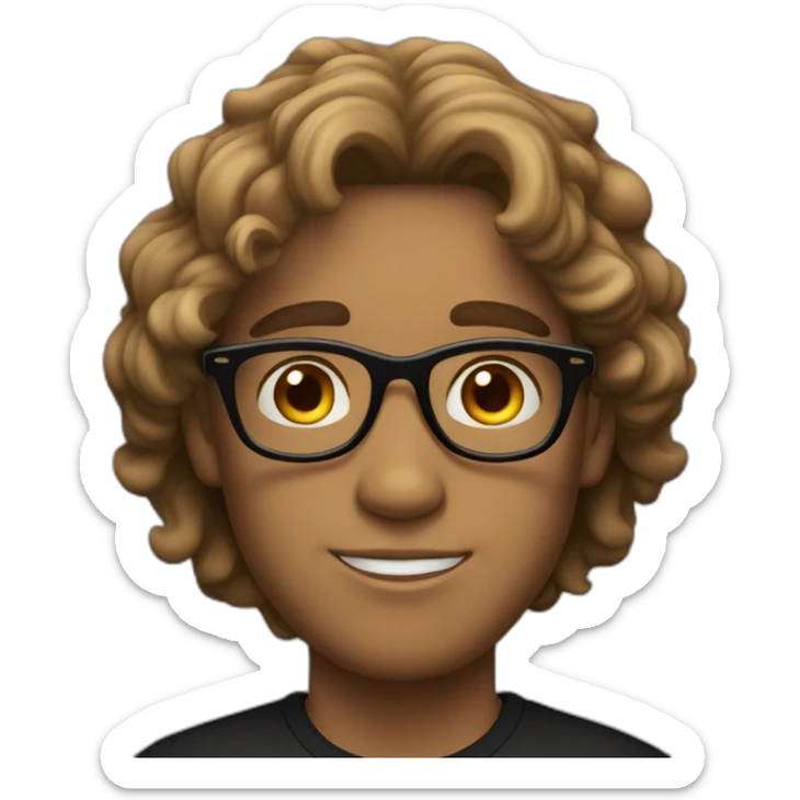 Light Brown guy, wavy hair, no facial hair, round glasses, black t shirt sticker