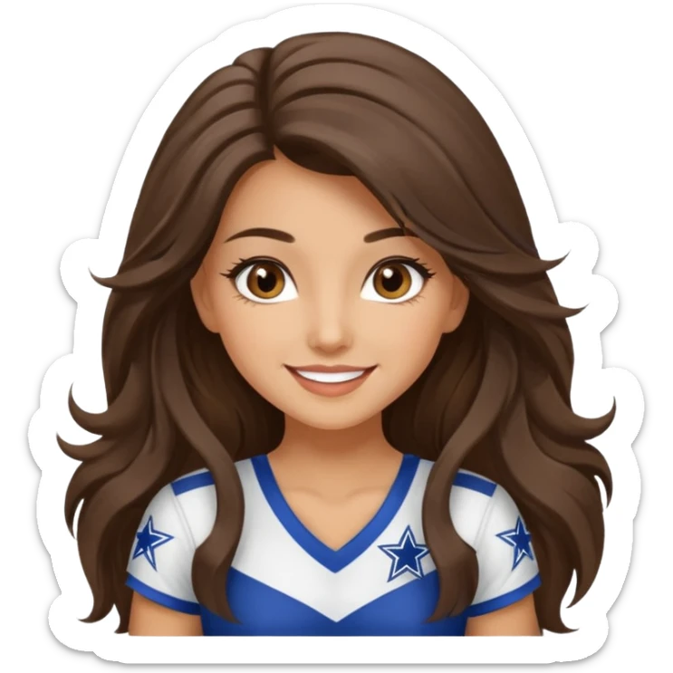 happy long haired brunette girl hazel eyes in dallas cowboy cheerleader outfit sticker