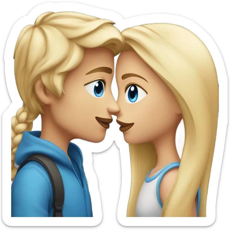 kiss-kiss boy and girl blue eyes and very long blond blond hair sticker