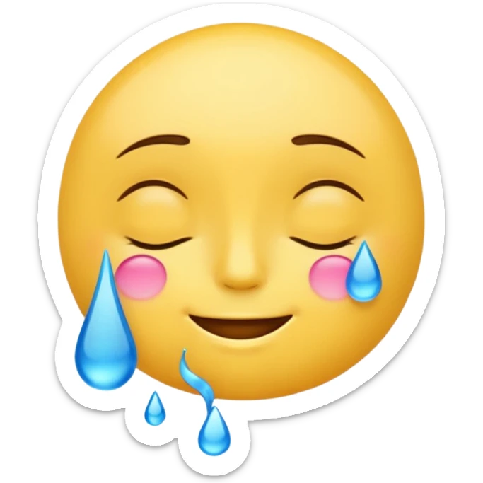 Yellow round emoji with closed eyes and a gentle smile—two wide, bright blue tears flow from under each eye. sticker