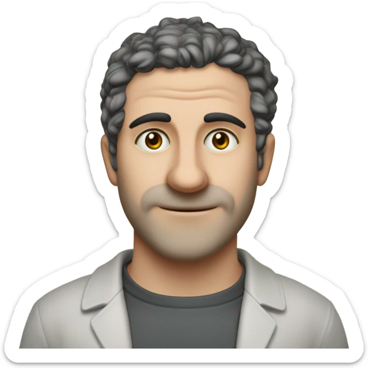 io biondo con ciuffo a frangia riccia, rasatura laterale, occhi cerulei, carnagione chiara, labbra carnose e poche lentiggini, con un orecchino sticker