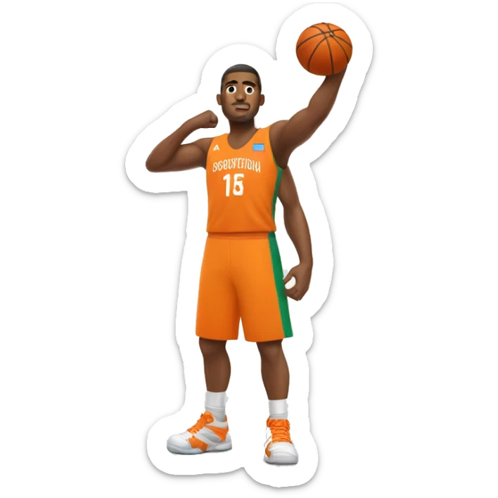 Latin American basketball player raising his fist in an orange uniform sticker