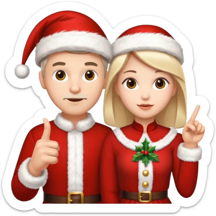 Adult couple wearing Xmas outfit pointing at you sticker