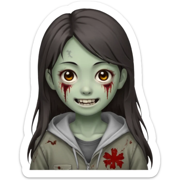Japanese zombie girl smiling and long dark brown hair sticker