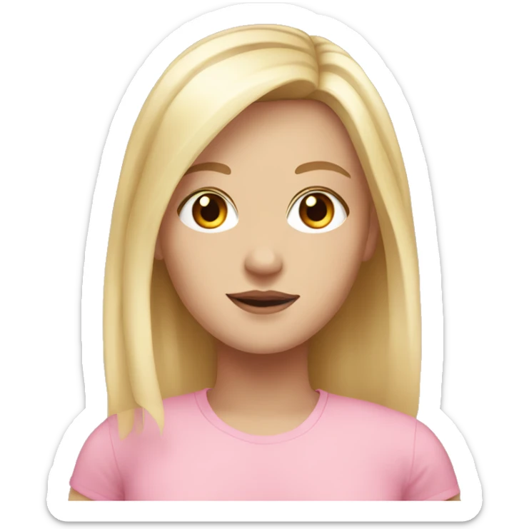 White girl, with blonde hair, brown eyes wearing pink sticker