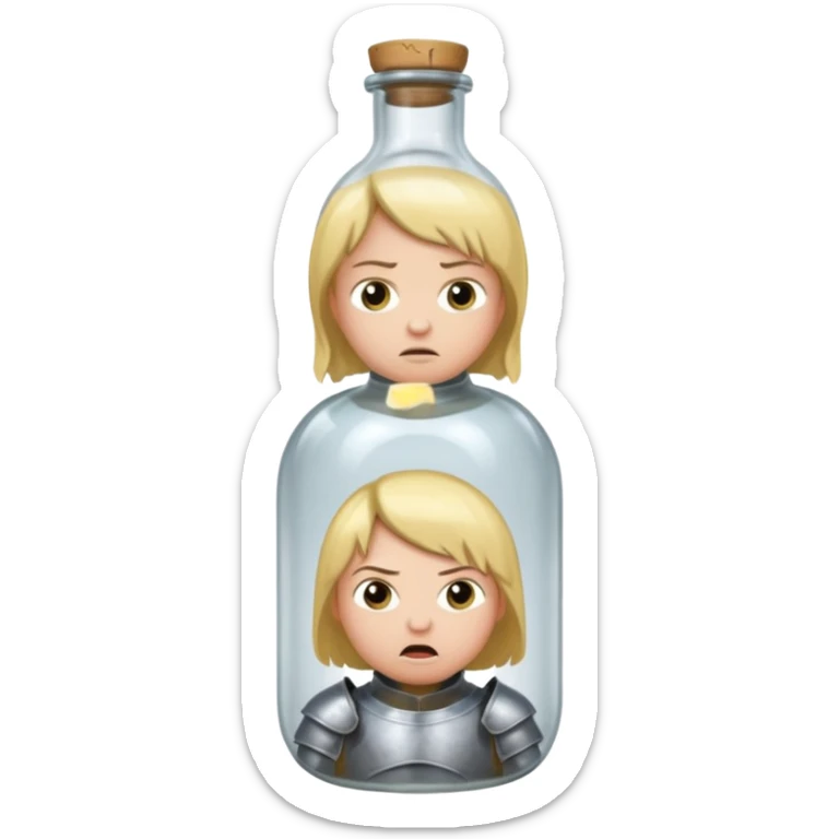 Jeanne d’arc en armure médiévale en colère et enfermée dans un biberon  sticker