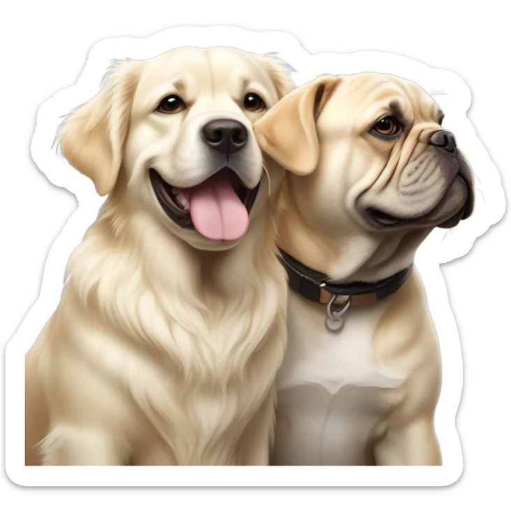 English cream golden retriever and a frenchie as best friends sticker