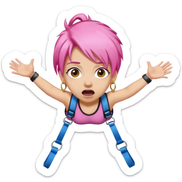 bungee jumping face in action with earrings and pink hair flying away earrings flying away sticker