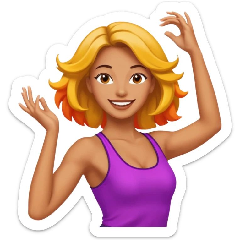 mujer fitness bailando, expresión feliz, colores vivos sticker