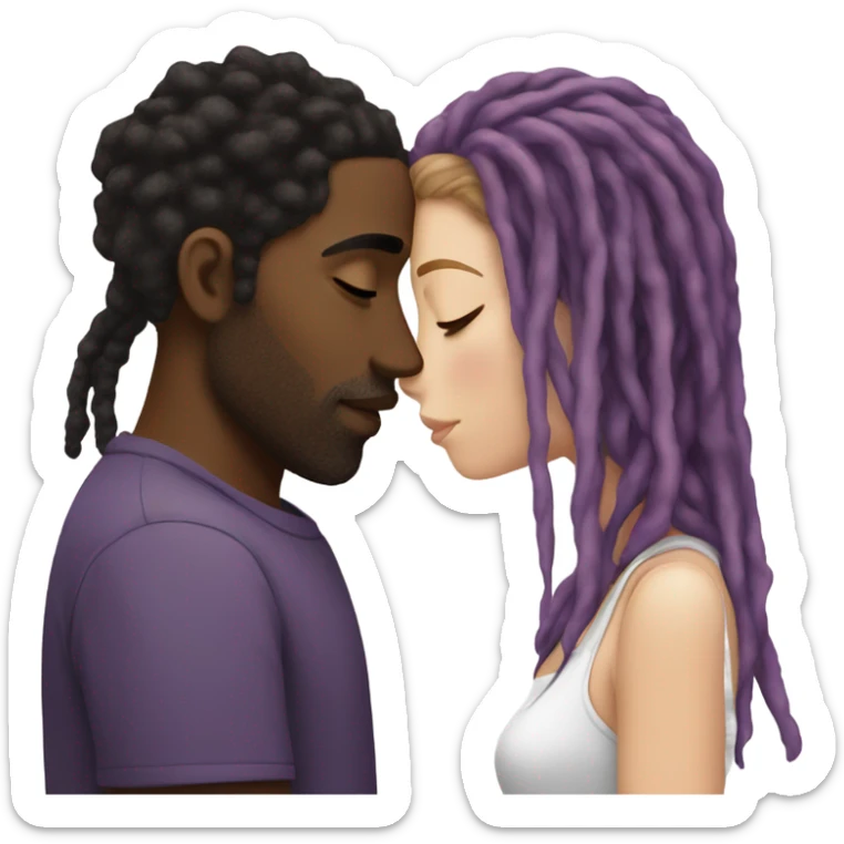 Black man with dreads kissing white girl with brown and purple hair sticker