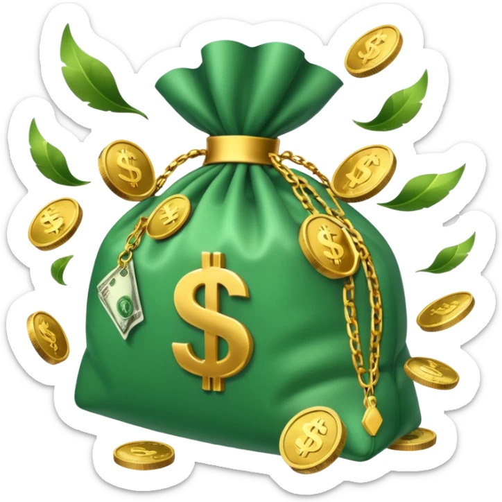 

3D emoji style, big bag of money, flying dollar bills, rich casino vibe, smooth lighting, high detail, clean edges, transparent background



 sticker
