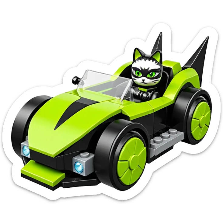 Hot rod Lego Cat Woman’s sporty futuristic pursuit mobile two seater car  sticker
