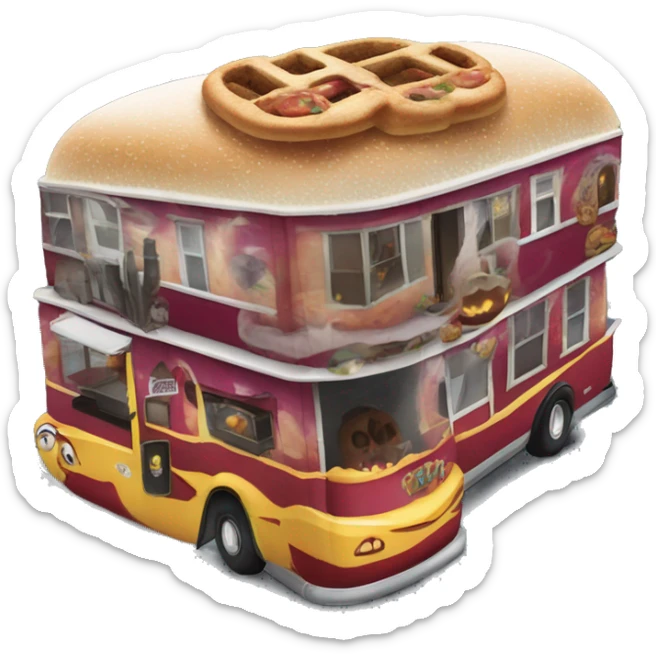 Double decker, wide angle,Reality Addams haunted dream house on food truck  sticker