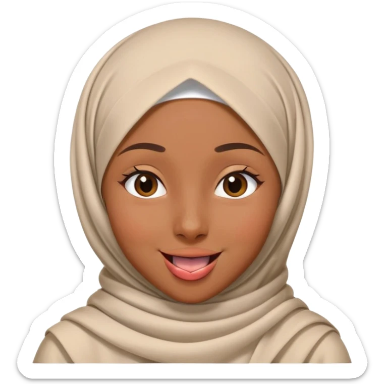 nữ, 15 tuổi, đội khăn hijab, tongue out, cười tươi, nhắm 1 mắt sticker