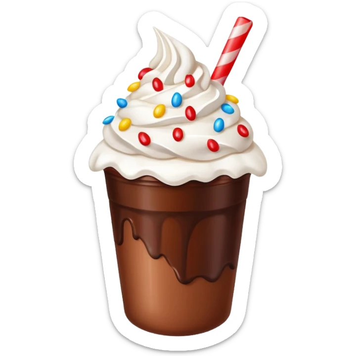 Un vaso plástico cubierto de chocolate que arriba se vea crema batida que por encima se vean fresas y chispas de colores  sticker