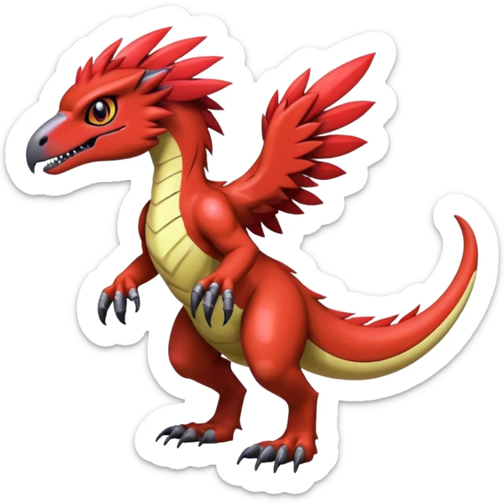 Dark Furry feather-mane Cool Edgy shiny Digimon-Fakemon-Guilmon-Velociraptor full body   sticker