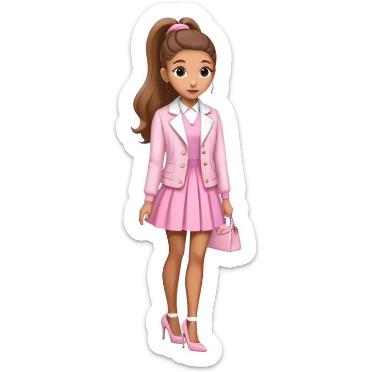 Ariana grande wearing a pretty preppy pink dress with a white jacket and high heels  sticker
