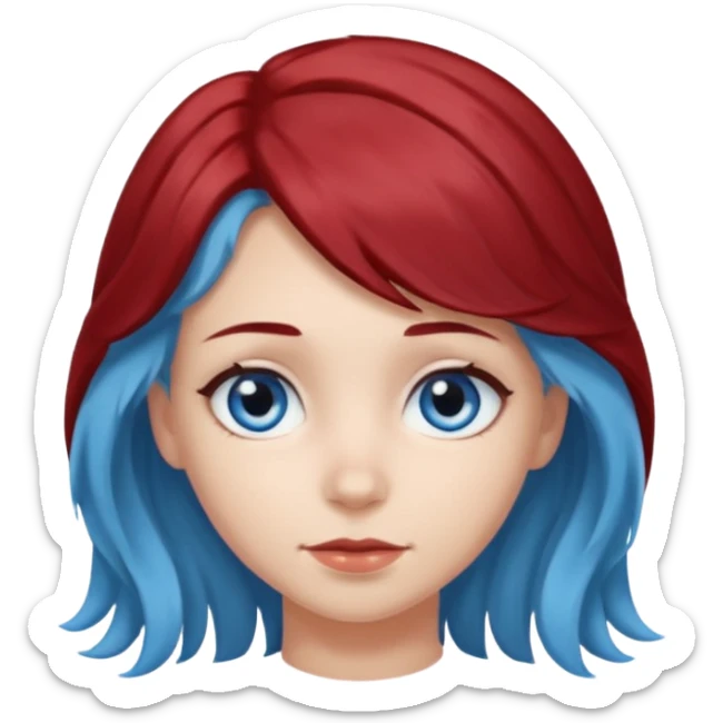 Half blue wavy haired blue eyed girl and straight little bit dark red haired dark brown eyed girl sticker