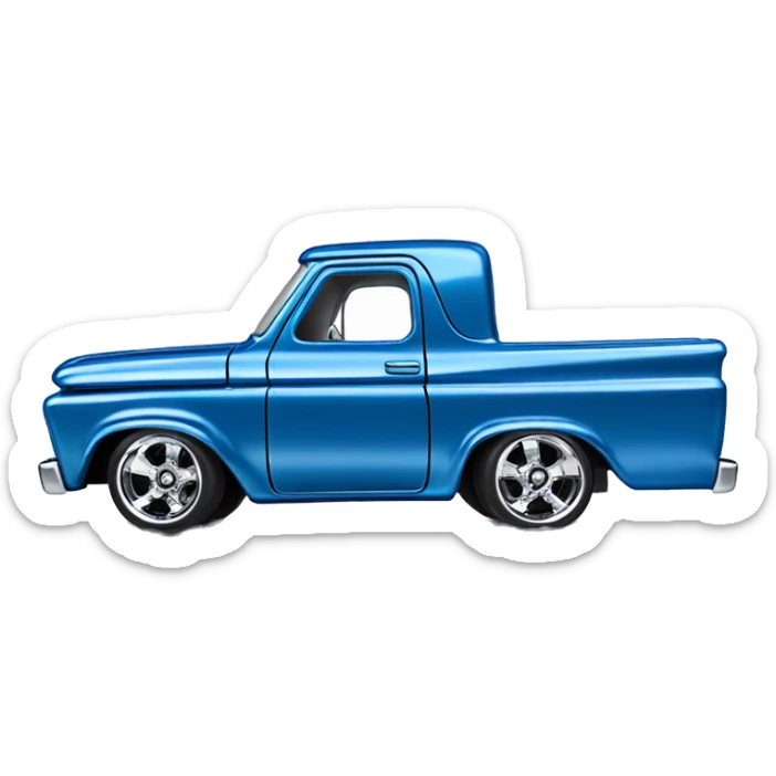 Side shot, Hot wheels, Hot rod, panel truck, 1964 with exposed chrome exhaust pipes, blue, large wheels in back small front wheels  sticker