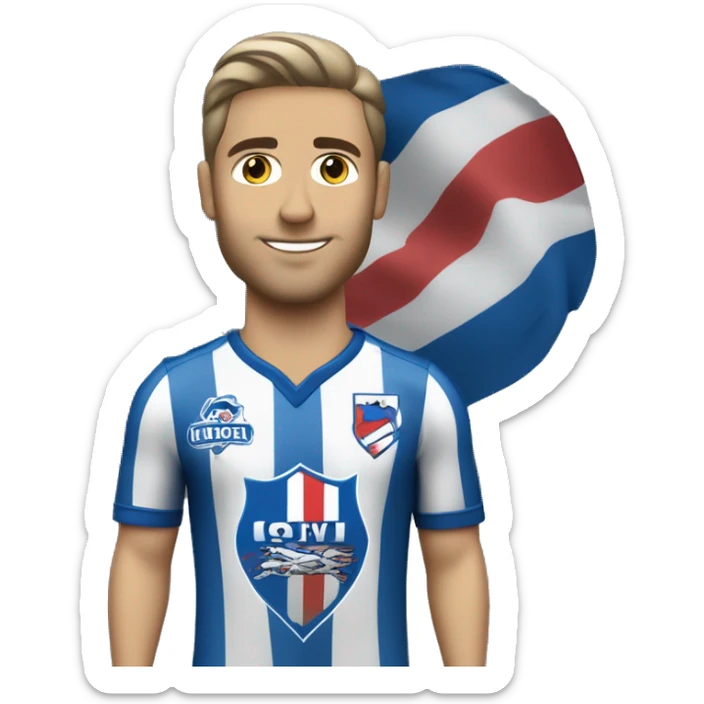 jugador de futbol con la camiseta del club nacional de football de uruguay, con los colores comunes blanco y azul oscuro sticker