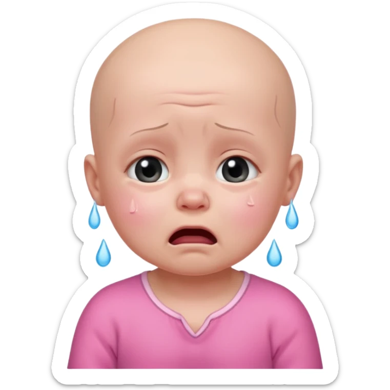 a portrait of crying baby , wearing pink clothes, no hair sticker
