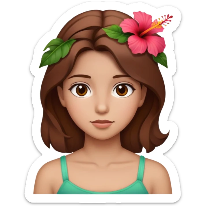 girl with brown hair and a hibiscus flower in her hair sticker