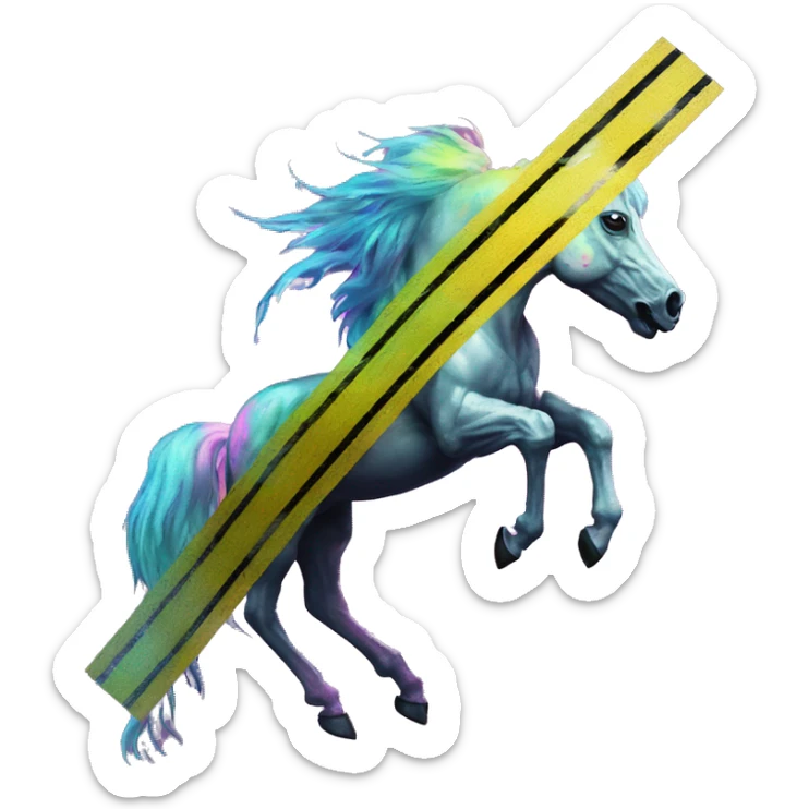 .Zombie_ Vaporwave black holographic oilslick zombie unicorn yellow caution tape graffiti Pegasus sticker