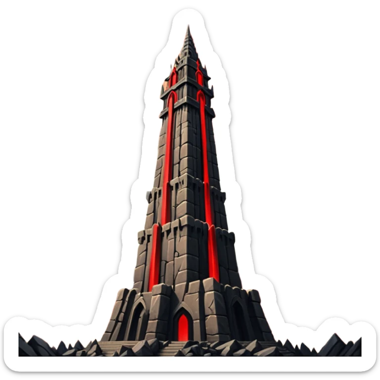 Barad Dúr from Lord of the Rings, Dark, giant Tower, with red beams shooting from the top into the sky sticker