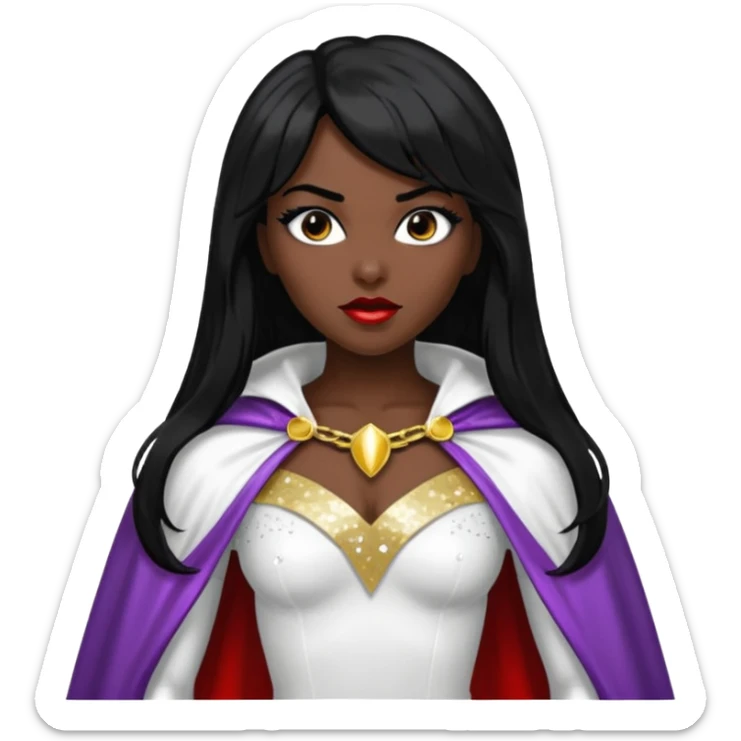 Victory from Vampirella with dark skin, long black hair, white sequin outfit sticker