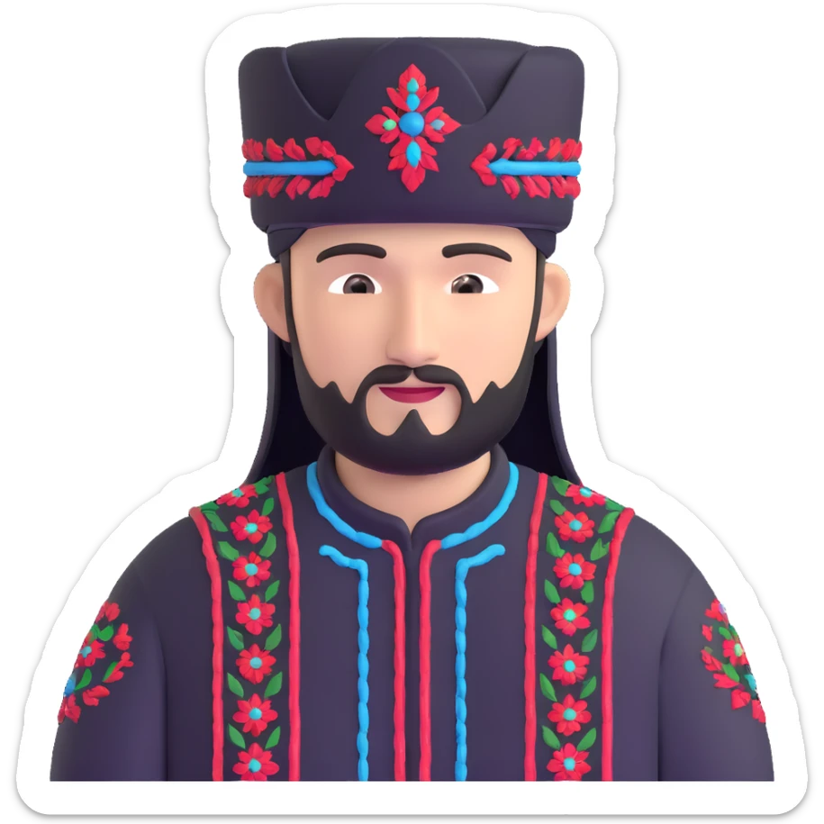 Tatar man wearing a kalfak hat and traditional embroidered shirt sticker