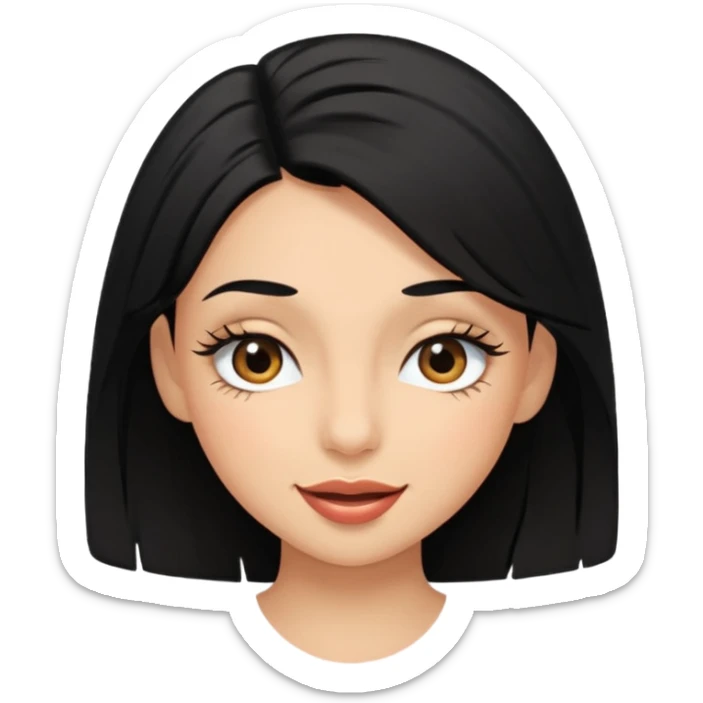 emoji of a black-haired girl winking and showing her eyelashes, no text sticker