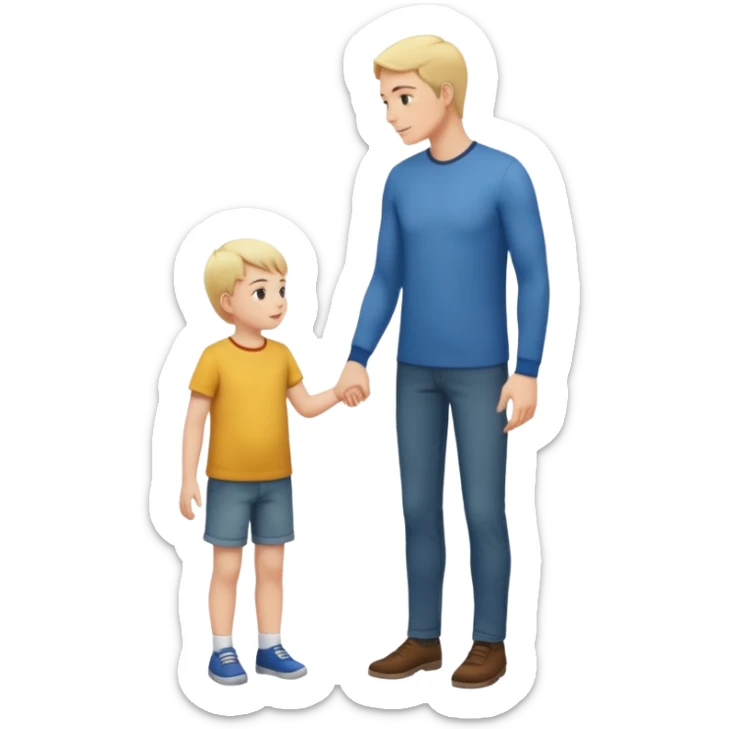 tall adult and small child looking each other, full body sticker