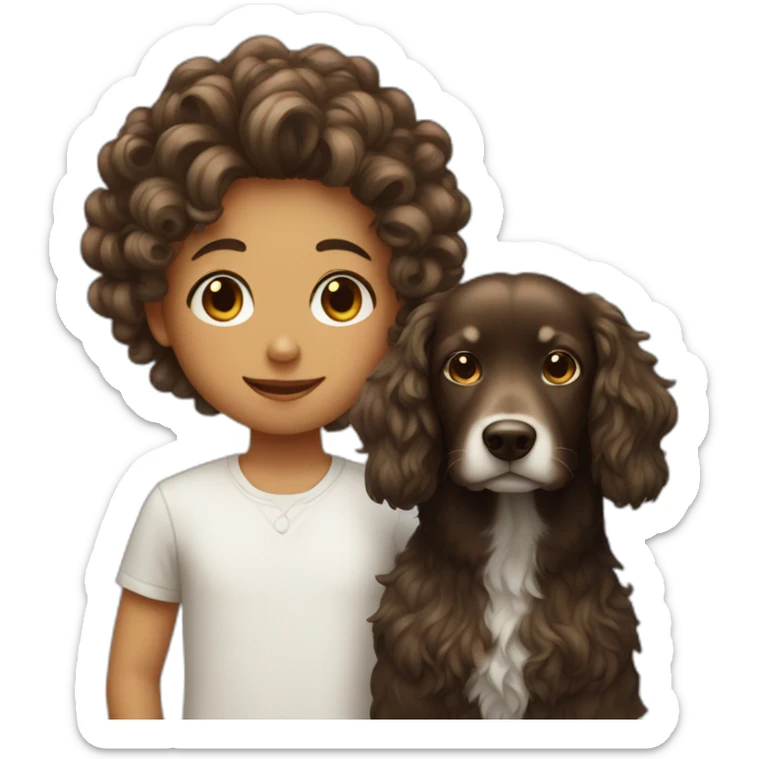 short hair boy with long hair girl with curly dog sticker