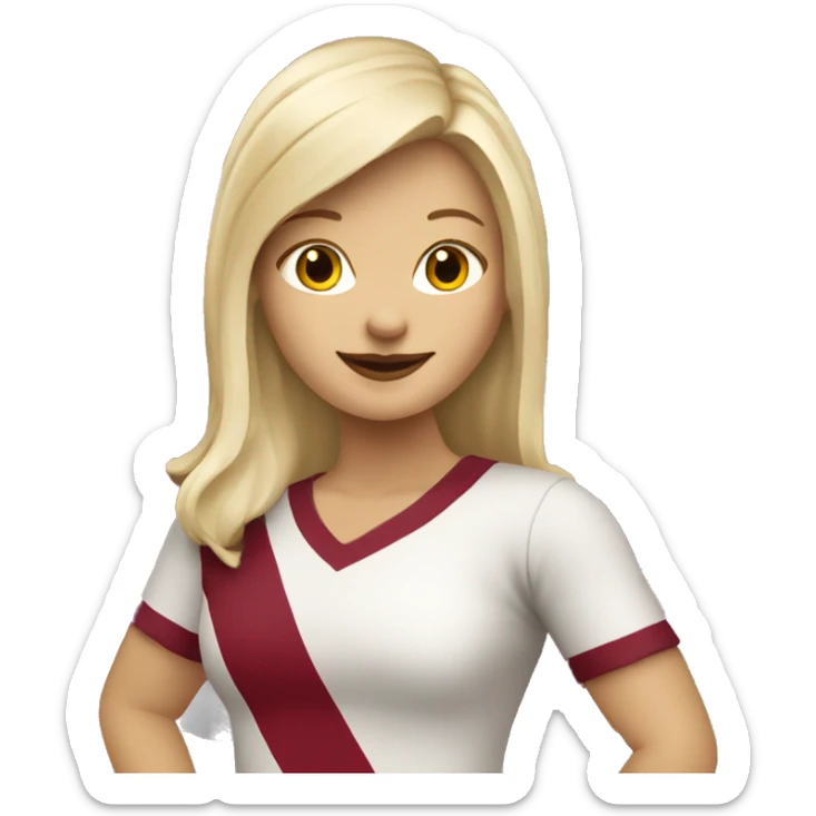 Happy blonde woman with a flag of Latvia in hands sticker