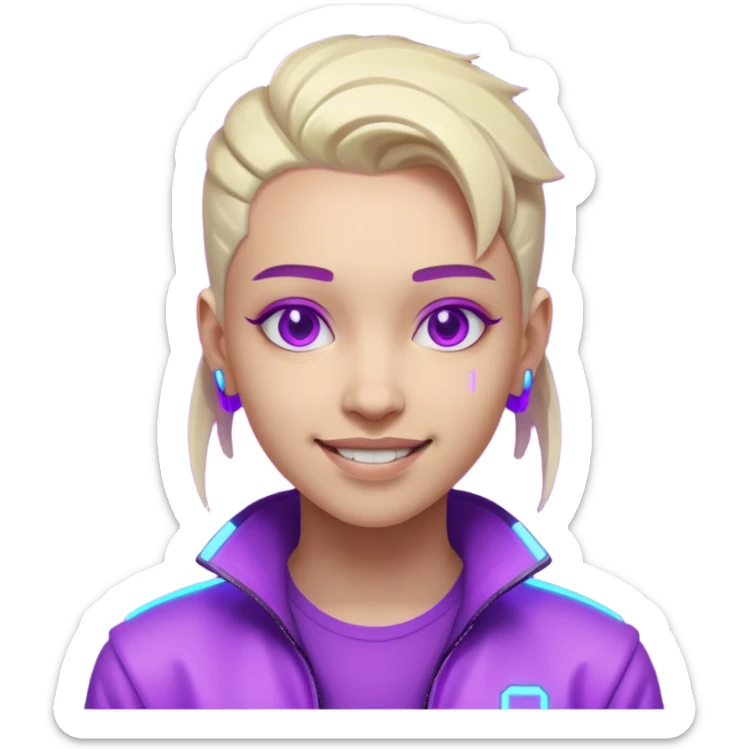 neutre gender neon cyberpunk light purple happy, I don't want you to use props, não utilizar óculos  sticker