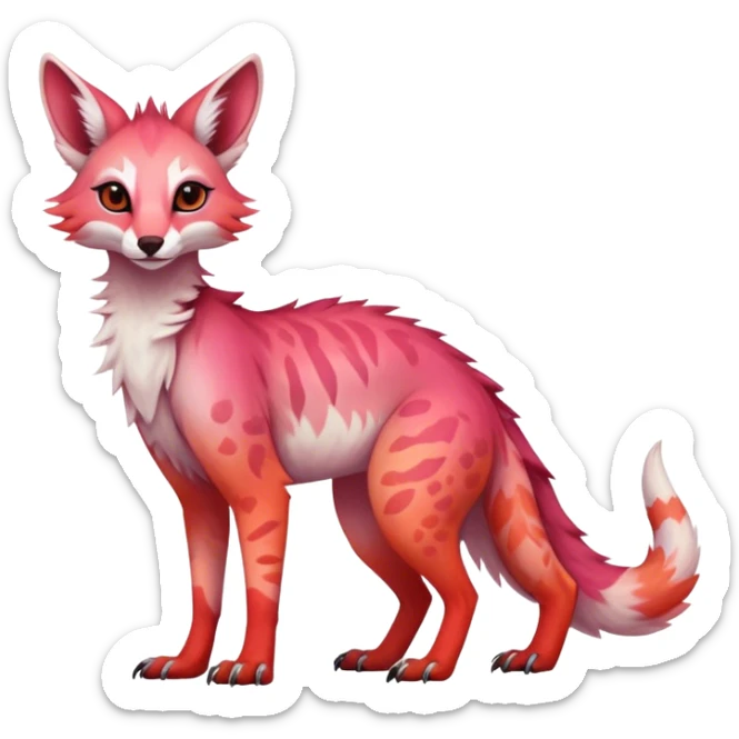 Feral Rare Fantasy light pastel gradient-pink-red-orange Vernid-Sergal-Genet-species by LiLaiRa, random markings, tufted ears, full body, 4 legs sticker