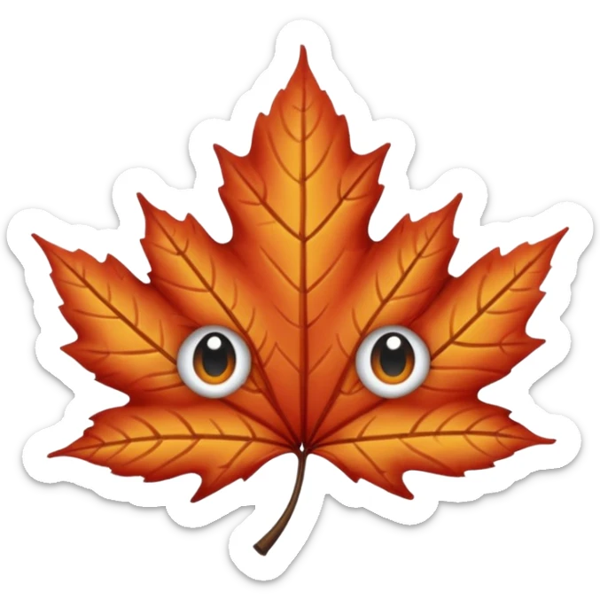 emoji, feuille d'érable couleur vermeille, deux yeux ronds noirs brillants sticker