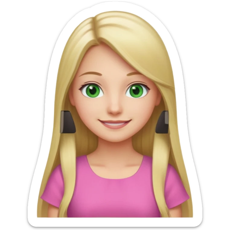 Green eyes office girl with straight long blonde hair with pink dress sticker
