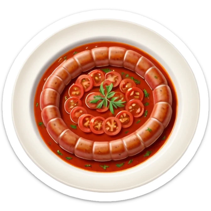 emoji of Rougail saucisse meal. Typical Reunion island meal consisted of Sliced sausage in tomato sauce (strong red color) with thym  sticker
