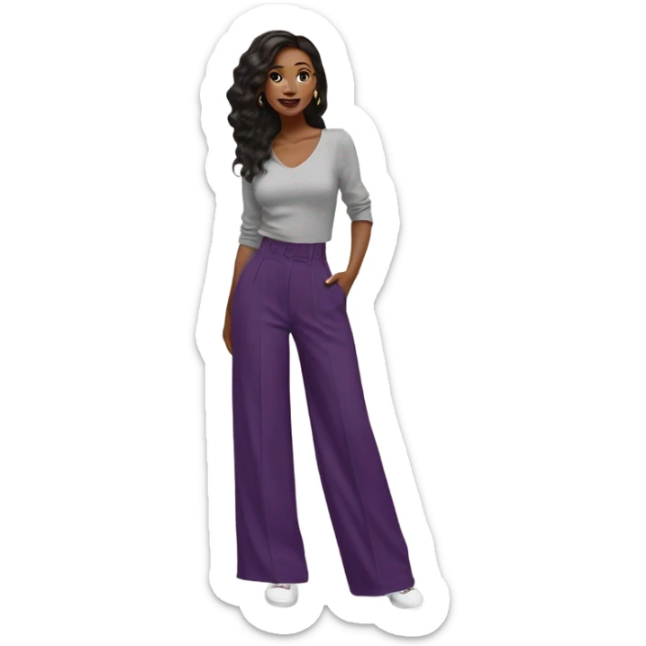 Realistic isolated pair of high waist long wide leg dressy casual pants in purple sticker