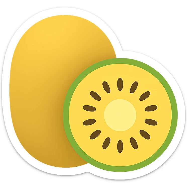 minimal flat icon of golden kiwi fruit, yellow and green, clean lines, no background sticker