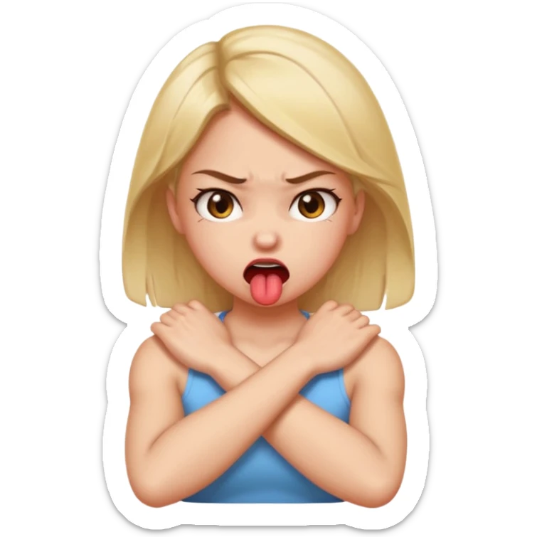 arms crossed holding neck angry girl with tongue out sticker
