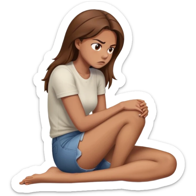 angry woman with brown hair sitting in profile on a floor hugging her knees avoiding conversation  sticker