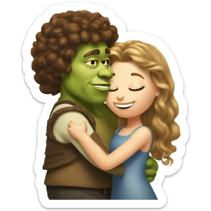Shrek kissing white girl with curly brown hair sticker