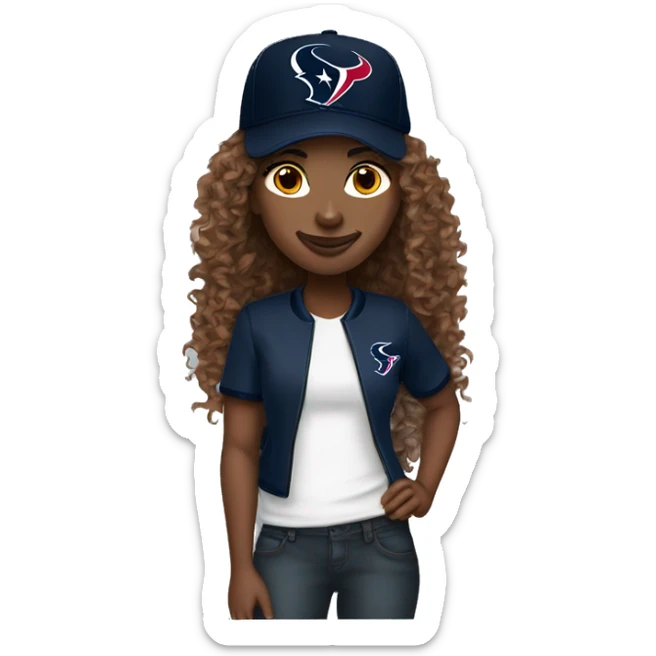 HOUSTON TEXANS baseball hat woman with long curly hair  sticker